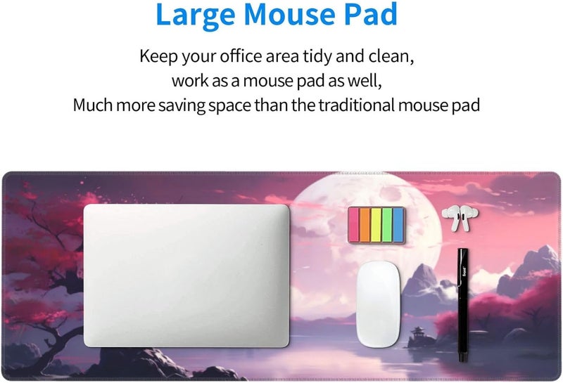 Brecoy Watercolor Japanese Large Gaming Mouse Pad,Japanese Mouse Pad 31.5 x 11.8 in Mat Desk Pad,Large Desk Mat,Extended Keyboard Mousepad with Non-Slip Base and Stitched Edge for Desk Home Office - Image 5